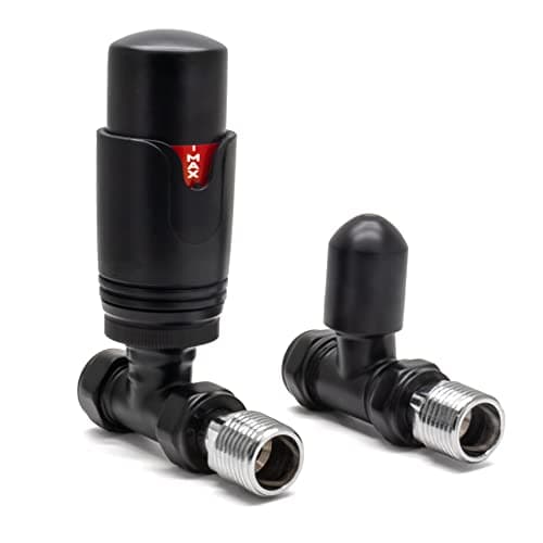Image of Adept Technology - Modern, Stylish -Thermostatic Radiator Valve (TRV) c/w Lockshield and Modern Valves Head Kit (15mm x 1/2") - Straight, Matte Black Finish