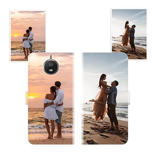 Image of Sunrive Personalised Custom PU Leather Phone Case compatible with Motorola Moto G5S Plus,Customised Cover with your own photo,image,Picture,or text Make Your Own Case + Phone Lanyard