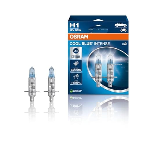 Image of OSRAM COOL BLUE INTENSE H1, +100% more brightness, up to 5,000K, halogen headlight lamp, LED look, duo box (2 lamps) 64150CBN-HCB