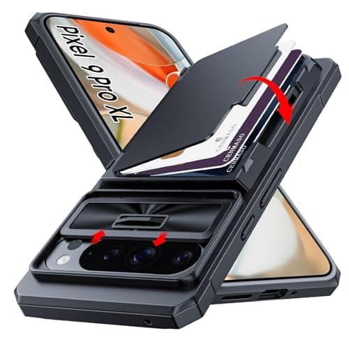 Image of CENMASO for Google Pixel 9 Pro XL Case with Card Holder (4 Cards) & Sliding Camera Cover & Kickstand【RFID Blocking】TPU Edge Full-Body Shockproof Wallet Case for Pixel 9 Pro XL-Black