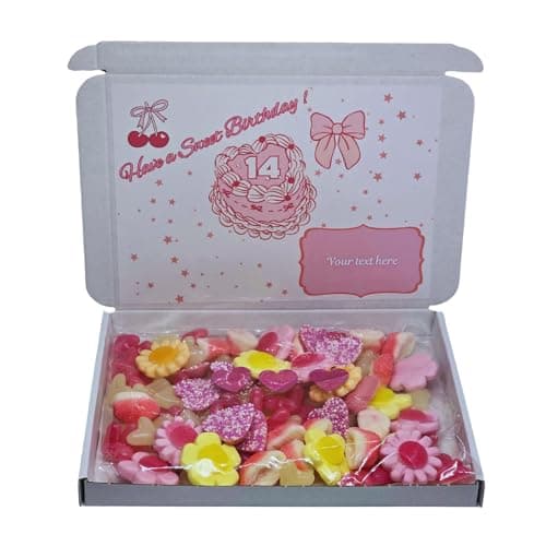 Image of Personalised Sweet Birthday Gift Box for Girls – Age Birthday Present – Pink Letterbox Sweets Hamper with Custom Message –