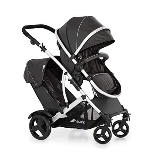 Image of hauck Duett 2, Black - Baby & Toddler Tandem Pushchair with Raincover, Carrycot Convertible to Reversible Seat from Birth up to 15 kg & Second Seat from 6 Months, Compact & Foldable, Height-Adjustable