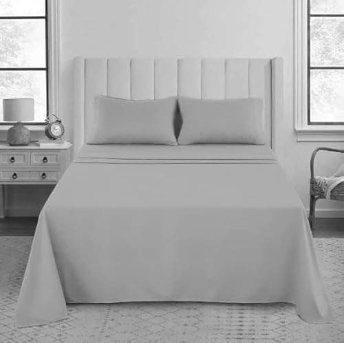 Image of Luxury Flat Sheet, 200 Thread Count 100% Egyptian Cotton Premium Hotel Quality Wrinkle and Fade Resistant Super Soft Top Sheet - Non Iron Easy Care Bedding Sheet (Silver, King)