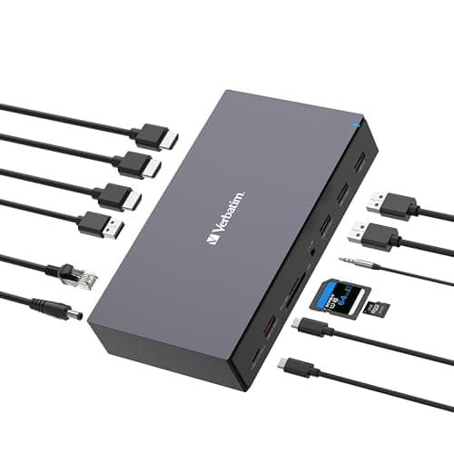Image of Verbatim USB-C Pro Docking Station, 17-in-1 Hub, Multiport Adapter to HDMI 4K and 8K, USB-A and USB-C, PD 100W, AUX, Card Reader, for Mac/Windows Laptop etc