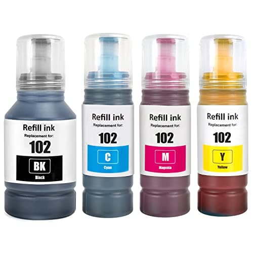 Image of SHUOLE 102 Ink Compatible with epson E102 Refill Ink Bottle Multipack for ecotank ET-2850 ET-3850 ET-2856 ET-4856 ET-4850 ET-2756 ET-4750 ET-2851 ET-15000 ET-2700 ET-2750 ET-2751 ET-3700(4 pack)