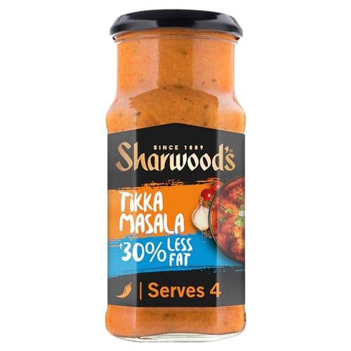 Image of Sharwood's Indian Tikka Masala Sauce – 30% Less Fat, Tomato, Yogurt & Cream Blend, Mild Spice, 420 g Jar (Pack of 1)