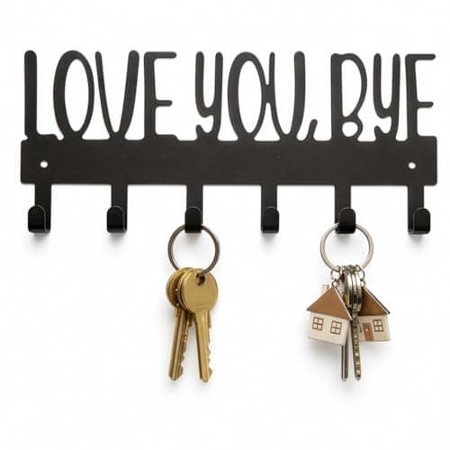Image of BLUE BAZAAR Love You Bye Sign Key Holder Hook 25.3x10.5cm Key Holder Wall Mount with 6 Hooks Cute Home Decor Metal Hanging Hook for Entryway Rustic Welcome Sign for Wall, Perfect Housewarming Gift