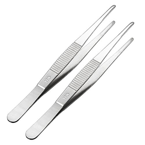 Image of Sourcingmap 2 Pcs 5.5-Inch Stainless Steel Straight Blunt Tweezers with Serrated Tip Polish