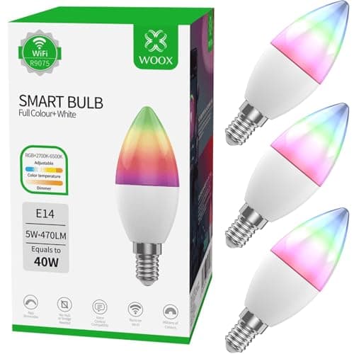 Image of WOOX WiFi Colour Changing Smart Light Bulbs, Works with Amazon Alexa, Tuya and Google Home (E14 Candle 3 Pack)