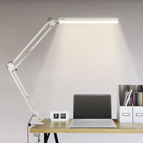 Image of BIENSER LED Desk Lamp with Clamp, Swing Arm Desk Lamp, Eye-caring Dimmable Desk Light with 10 Brightness, 3 Lighting Modes, Adjustable Table Lamp for Study, Drawing, Office, Architect, Task, Workbench