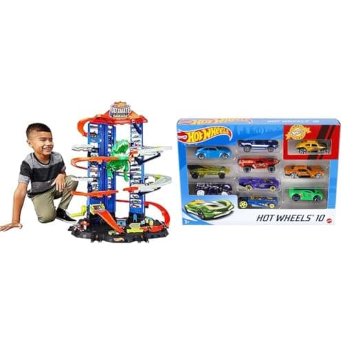 Image of Hot Wheels City Ultimate Garage - Multi-Level Track Playset with 2 Cars & 10-Car Pack of 1:64 Scale Vehicles, Gift for Collectors & Kids Ages 3 Years Old & Up (Pack May Vary), 54886, Multicolor