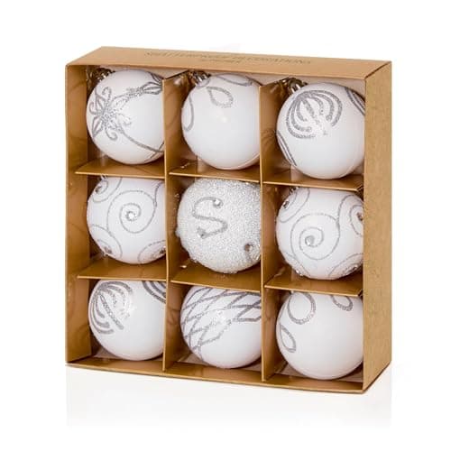 Image of Set of Nine White Christmas Tree Baubles, Plastic (6cm) by Christmas Direct