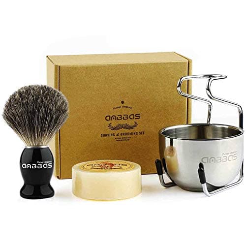 Image of Anbbas Pure Badger Bristles Shaving Brush Black Wood Handle and Refill Soap Bar 100g,Stainless Steel Shaving Stand and Soap Cup Kit Perfect for Men