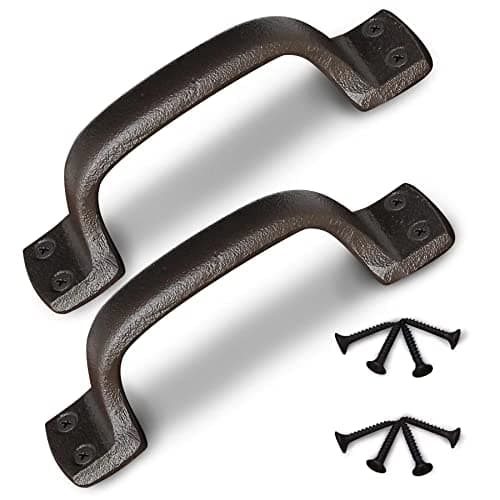 Image of Keponbee Cast Iron Door Pull Handle Barn Door Handles Traditional Dark Brown Heavy Duty Door Handles for Garden Shed Wooden Gates Kitchen Cupboard Wardrobe