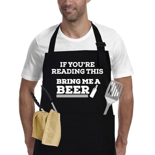 Image of APRONPANDA If You're Reading This Bring Me A Beer, Adjustable Barbecue Cotton Aprons for Men, Gifts for Fathers Day, Funny Gifts for Men, Dad, Uncle, Husband, Boyfriend, Birthday Gifts for Men