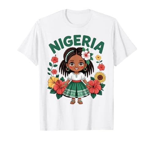 Image of Nigerian Girl in Traditional Outfit with Hibiscus Flowers T-Shirt