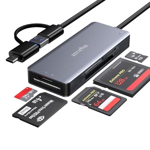Image of USB C USB3.0 SD Card Reader, 5in1 Multi Card Reader for SD/TF/CF/Micro SD/MS/M2, Drive Free for iPhone 15 pro max/Windows/Mac/Linux/Android (USB3.0 and Type-C)