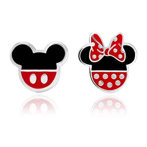 Image of Disney Mickey and Minnie Mouse Mismatched Silver Plated Stud Earrings, Mickey's 90th Anniversary