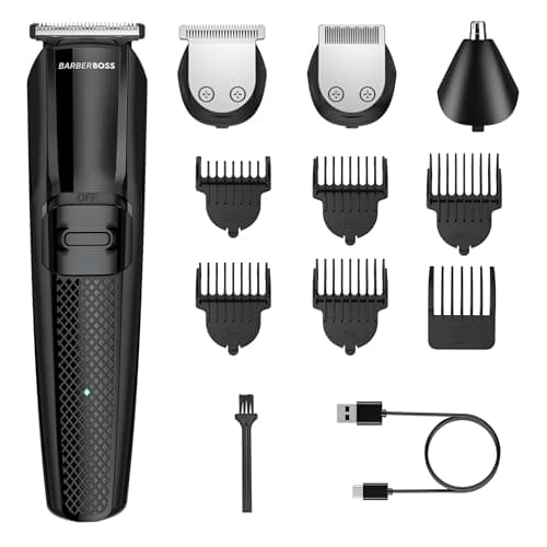 Image of Barberboss Men's Beard Trimmer, Versatile Hair Clippers for Precision Cuts, Comprehensive Grooming Kit for Men, Sleek Hair and Beard Styling Tool, Wireless Men’s Haircut Kit, Men’s Face & Nose Groomer