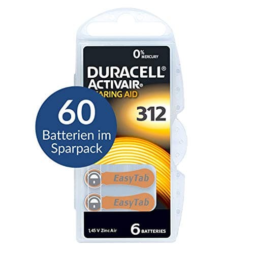 Image of Duracell Activair Hearing Aid Batteries Type 312 Brown Mercury Free 0% Hg Pack of 60