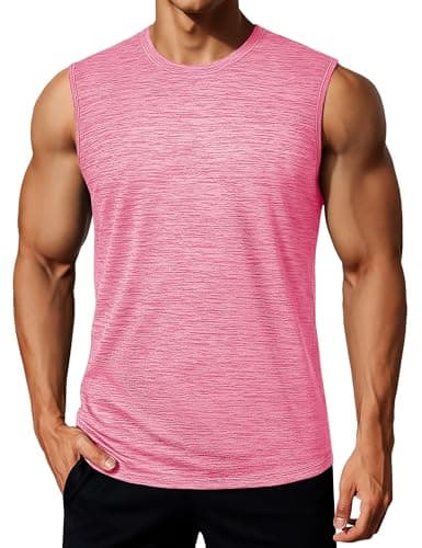 Image of MAGCOMSEN Men's Quick Dry Tank Tops Workout Sleeveless Gym Muscle Lightweight Shirts Activewear Athletic Tee Shirt Pink