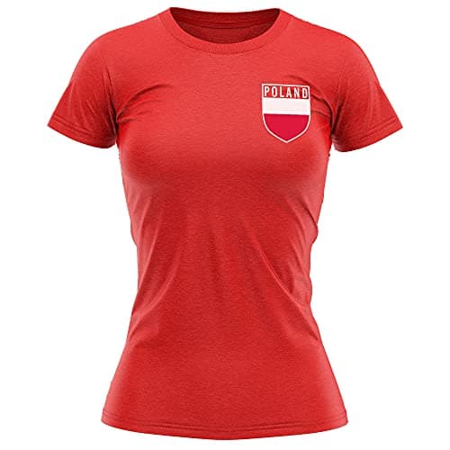 Image of Poland Football Shirt Women - Retro Poland Badge T Shirt - Football Country European Supporters 2024 Tee Her - Polish Tournament 2024 Footy Soccer Top, S, Red