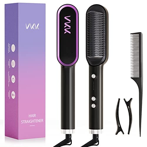 Image of VKK Hair Straightener Brush, Hair Straightener Comb with 25s Fast Heating Ceramic PTC, 5 Temp Settings & Anti-Scald, Straightening Brush for Women, Professional Hair Tools for Styling
