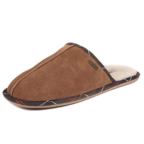 Image of Barbour Mens Malone Luxury Suede Mules Cosy Warm Winter Indoor Slippers - Camel Suede - 6