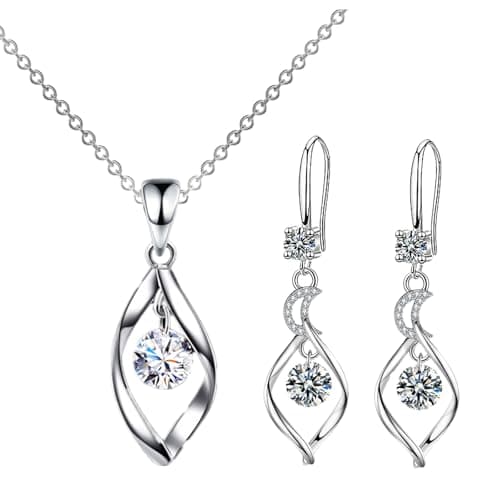 Image of APMGONT Silver Jewellery Sets for Women, Women Crystal Teardrop Necklaces and Earrings Sets, Crystal Women's Jewellery Sets with Zirconia Hook Dangle Earrings Gift for Birthday Christmas (Silver C)