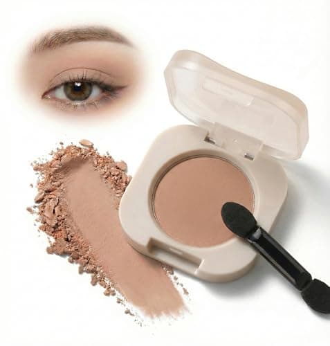 Image of Soft Nude Beige Single Eyeshadow Compact with Mirror - Long Lasting Matte Powder Eye Shadow, Smooth Blendable Neutral Shade for Natural Everyday Eye Makeup for Women