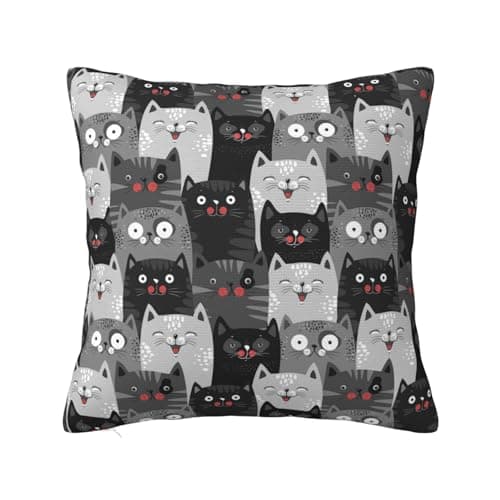 Image of GAAFOSIPH Cushion Covers Grey Cats Double Sided Soft Square Decorative Throw Pillow Case 45x45 cm for Bed Couch Sofa Farm Garden Home Decorations 18x18 inch