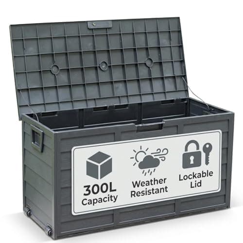 Image of Gr8 Garden 300 Litre Black Plastic Storage Box Lid Patio Shed Utility Cushion Chest Wooden Fence Panel Effect Large Truck Indoor Outdoor Furniture
