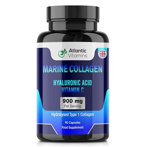 Image of Marine Collagen 900 mg - High Strength 90 Capsules Collagen with Hyaluronic Acid and Vitamin C for Skin, Joints and Hair - Type 1 Hydrolysed Collagen Supplements for Women & Men - UK Made