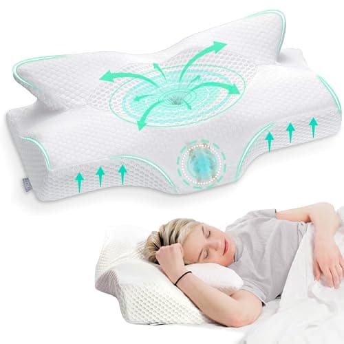 Image of Elviros Cervical Memory Foam Pillow, Ergonomic Neck and Shoulder Support Pillow for Side/Back/Stomach Sleepers with Removable Cover (White)