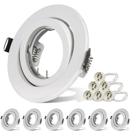 Image of Unikcst 6X GU10 Downlights for Ceiling Round White Metal Frame Recessed Spotlights Fitting 240V GU10 Light Mounting Frame Trim Ring, Outer Diameter: 98mm, Cutout Ø76-90mm, No Bulbs