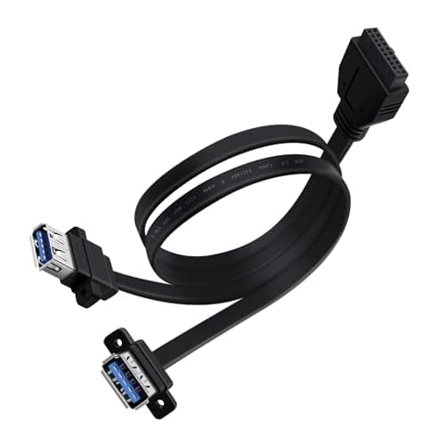 Image of HuaLiSiJi USB 3.0 Front Panel Cable 5Gbps USB 3 0 Header Extension Cable 19/20 Pin USB 3.0 Front Panel Extension with Panel Mount Holes (30 cm)