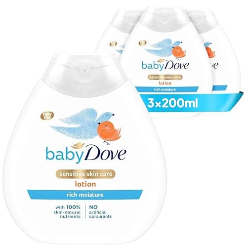 Image of Baby Dove Rich Moisture Baby Lotion - Soothing & Nourishing for Newborns & Infants, Gentle Moisturiser for Dry, Sensitive Skin, Daily Skincare with Delicate Scent, All-Day Hydration - 200ml, Pack of 3