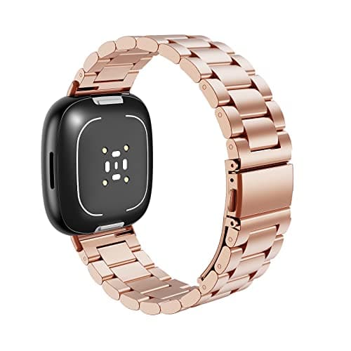 Image of MoKo Metal Strap Compatible with Fitbit Versa 4/Versa 3/Sense 1/2, Stainless Steel Replacement Watch Band Wristband for Men Women, Rose Gold