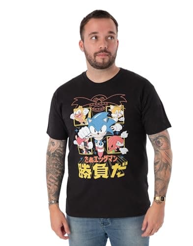 Image of Sonic The Hedgehog Mens T-Shirt | Japanese Manga Comic Short Sleeve Graphic Tee for Adults | Black Short-Sleeve Top for Gamers | Lightweight Fashion Crewneck Gaming Merchandise Gift for Him