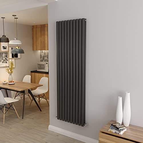 Image of Anthracite Vertical Radiator Oval Double Panel Designer Tall Radiators 1800x590mm Central Heating Radiators