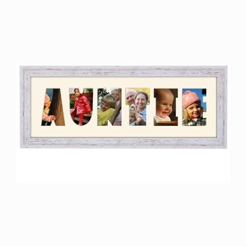 Image of Auntie Photo Frame Letter Word Name Frame Single Mounted 14032A (Shabby Chic Finish Frame Cream Mount)