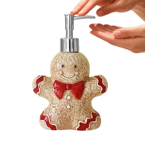 Image of Gingerbread Man Soap Dispenser, 13x6.7x14cm Pressable Ceramic Christmas Soap Dispenser, Stain-resistant And, Wide Opening For Easy Filling, For Home Bathrooms, Kitchens, Etc