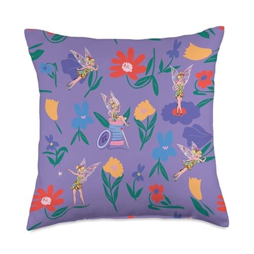 Image of Disney Princess Tinker Bell Flowers and Fairy Magic Throw Pillow, 18x18, Multicolor