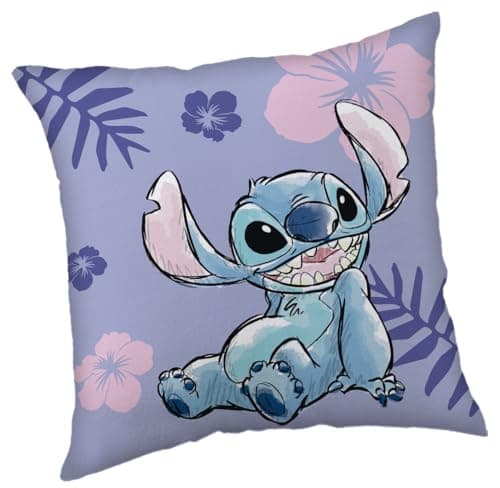 Image of Disney Lilo & Stitch Cushion – Purple 40cmx40cm | Soft Decorative Throw Pillow for Girls Bedroom, Sofa or Nursery | Official Merchandise | Stitch Gifts For Girls | Square Plush Pillow