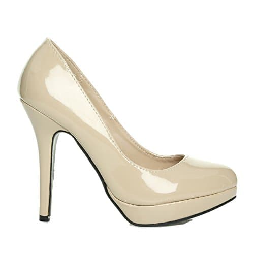 Image of Women Ladies Stiletto High Heel Platform Evening Party Office Work Court Shoes Nude Patent