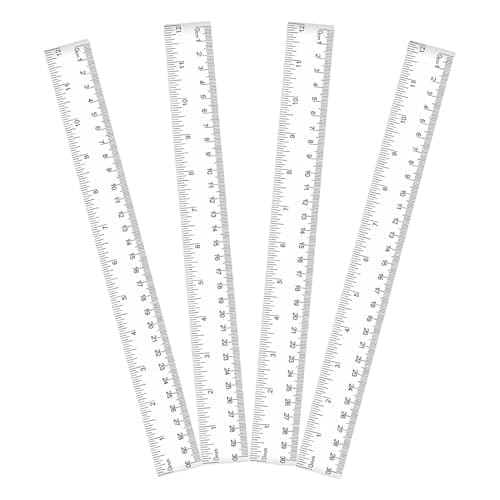 Image of 4Pcs Plastic Ruler Set, 30cm/12in Clear Ruler Kit, Transparent Straight Measuring Tool, Straight Rulers with Centimetre (cm) and Inch (in) Scales for Student Classroom School Office Home