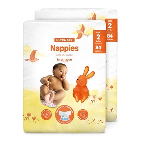 Image of By Amazon Ultra Dry Nappies - Size 2 (3-6 kg) - With channels- 168 Units (2 packs x 84) (Previously a Mama Bear Brand, Same Product)