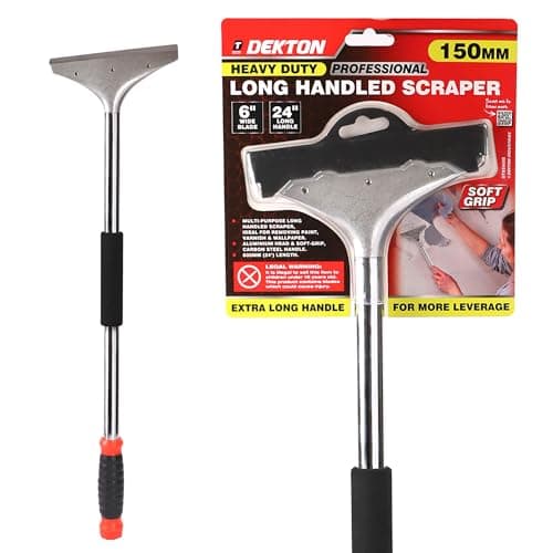Image of Dekton 6" Heavy Duty Long-Handled Scraper -600mm Soft-Grip Carbon Steel Handle, Aluminium Head, Ideal for Removing Paint, Varnish, Wallpaper & General Surface Prep