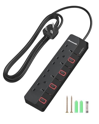 Image of DEWENWILS 4 Way Extension Lead 3M with Individual Switches, Surge Protected Extension Cable with Indicator Lights, 13Amp 4 Gang Power Strip, Wall Mountable, Black