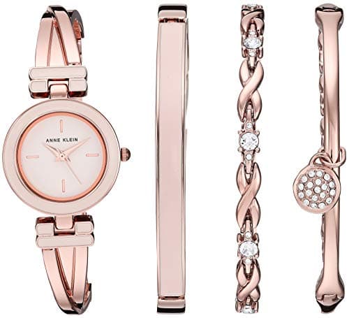 Image of Anne Klein Women's Bangle Watch and Premium Crystal Accented Bracelet Set, AK/3284LPST